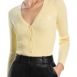 Joshua Sanders Smiley Ribbed Cardigan Yellow NWT Size L Stretch Fitted